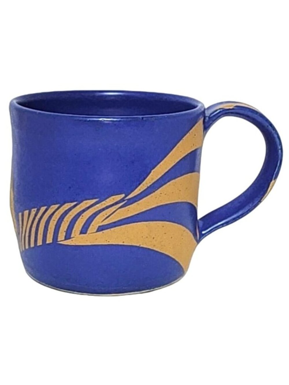 Beautiful Vintage? Handmade MCM Pottery Mug Coffee Cup Blue Tan Abstract Signed